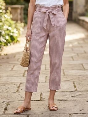 Sienna Sky | Striped High-Waist Paperbag Pants. Size S. Excellent Used Condition